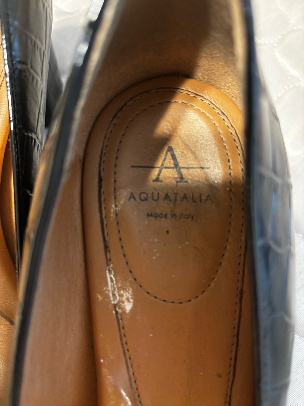 Aquatalia Black Croc Embossed Leather Heels | Block Heel Pumps | Size 8 Italy - Picture 8 of 10
